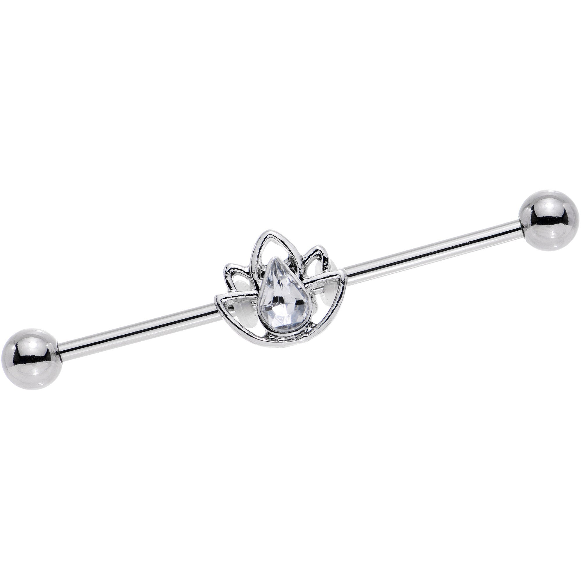 14G Clear Gem Lonely Lotus Flower Industrial Barbell 38mm