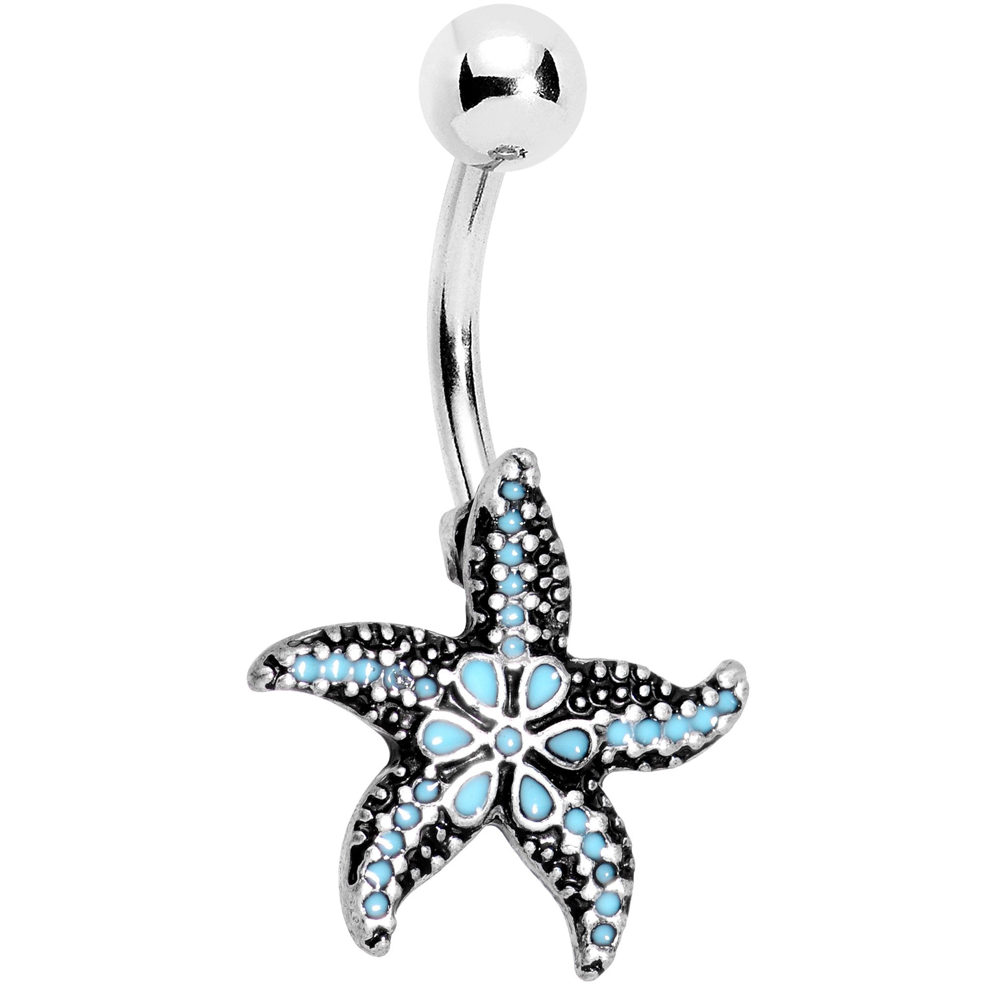 Blue Funky Tropical Star Fish Belly Ring