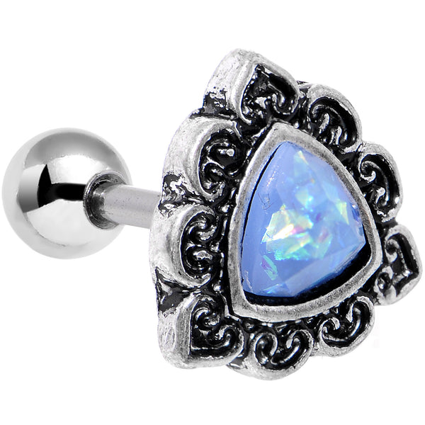 16 Gauge Iridescent Blue Faux Opal Ornate Tragus Cartilage Earring