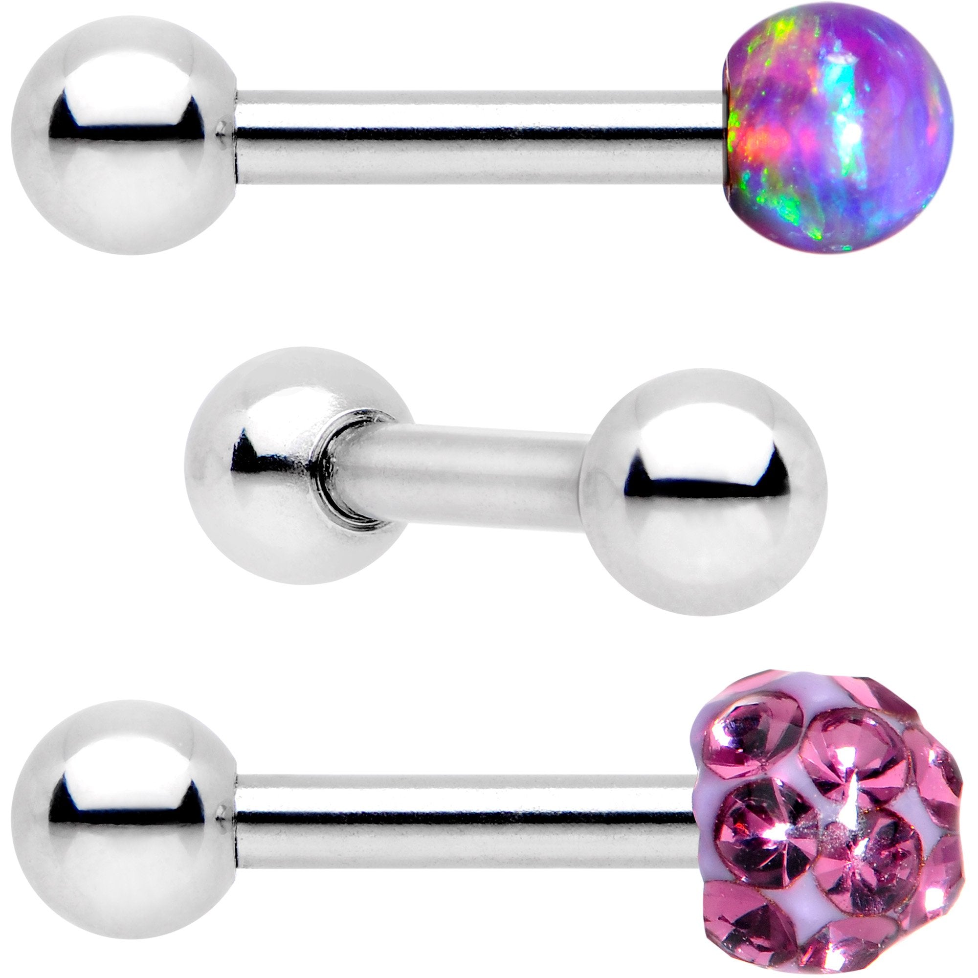 16G 1/4 Purple Faux Opal Ball Cartilage Tragus Earring 3 Pack Set