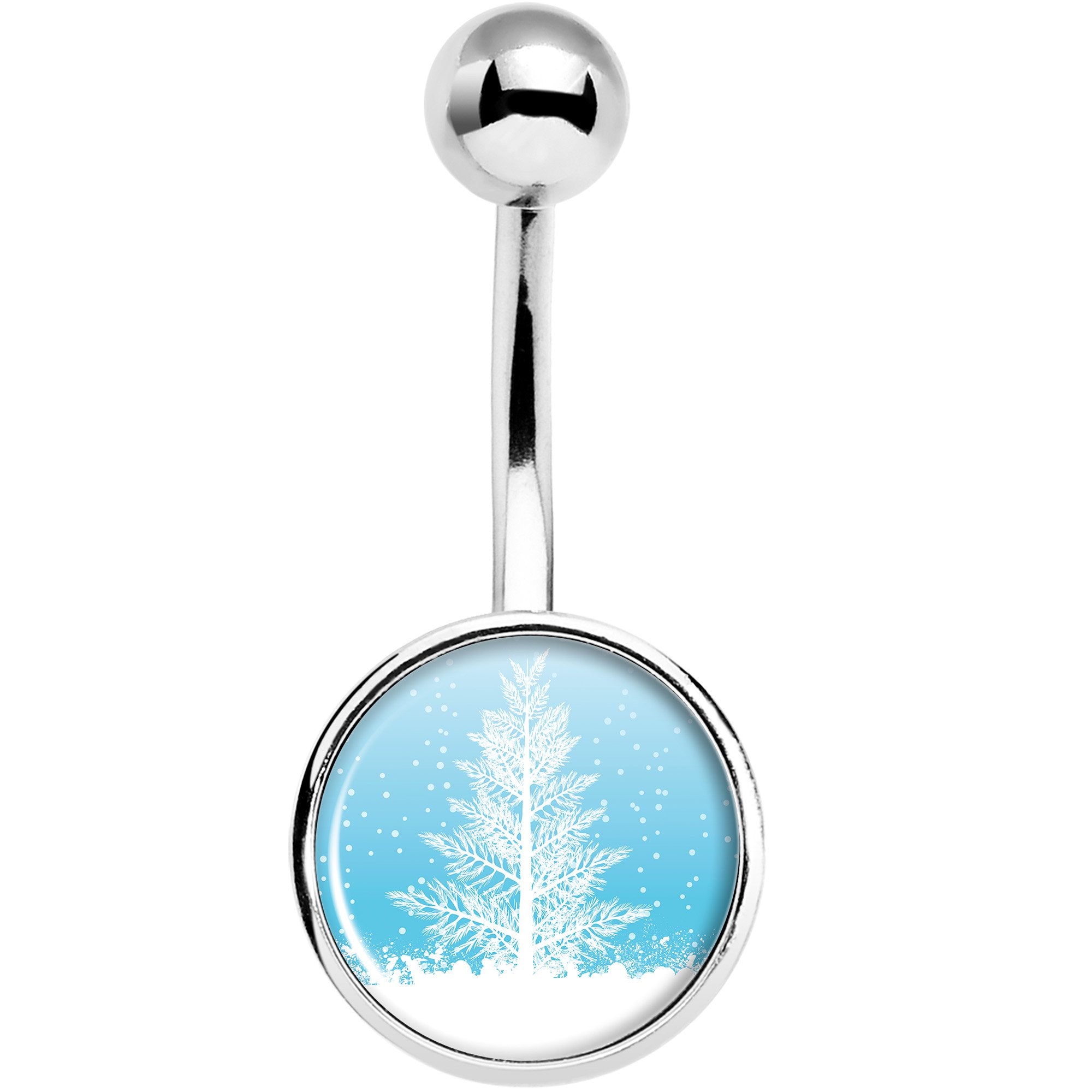 Winter Snow Covered Tree  Stainless Steel Belly Ring lightweight comfortable