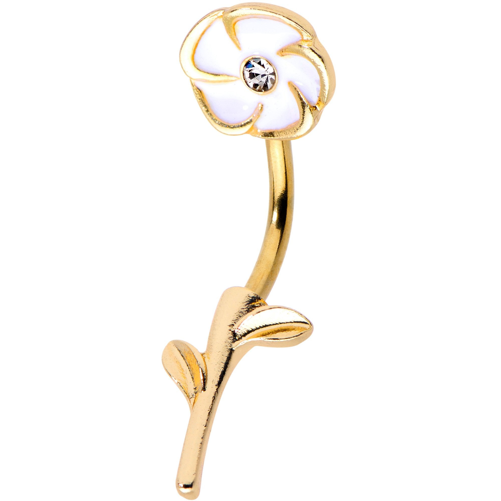 Clear Gem Gold PVD White Buttercup Flower Double Mount Belly Ring