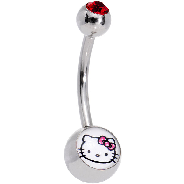 Officially Licensed Hello Kitty Cat Red Gem Pink Polka Dot Bow Belly Ring