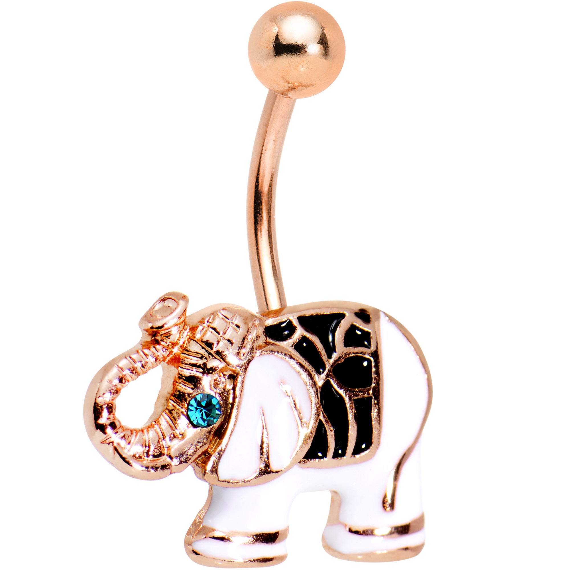 Aqua CZ Gem Rose Gold PVD Edgy Elephant Belly Ring