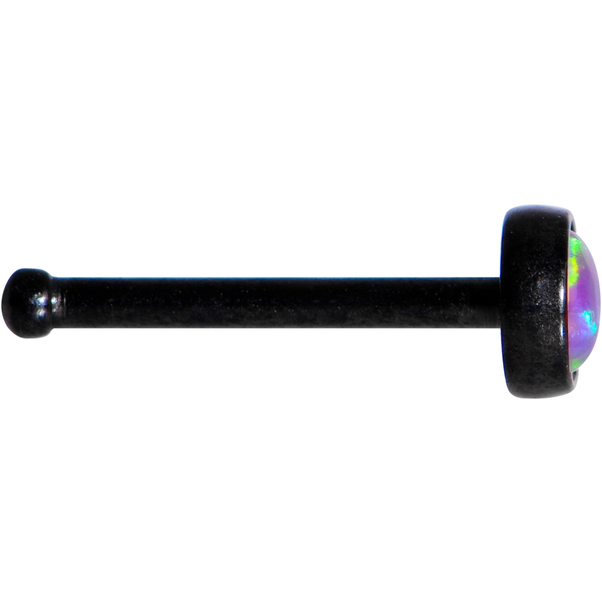 Purple 3mm Synthetic Opal Inlay Black Anodized Nose Bone