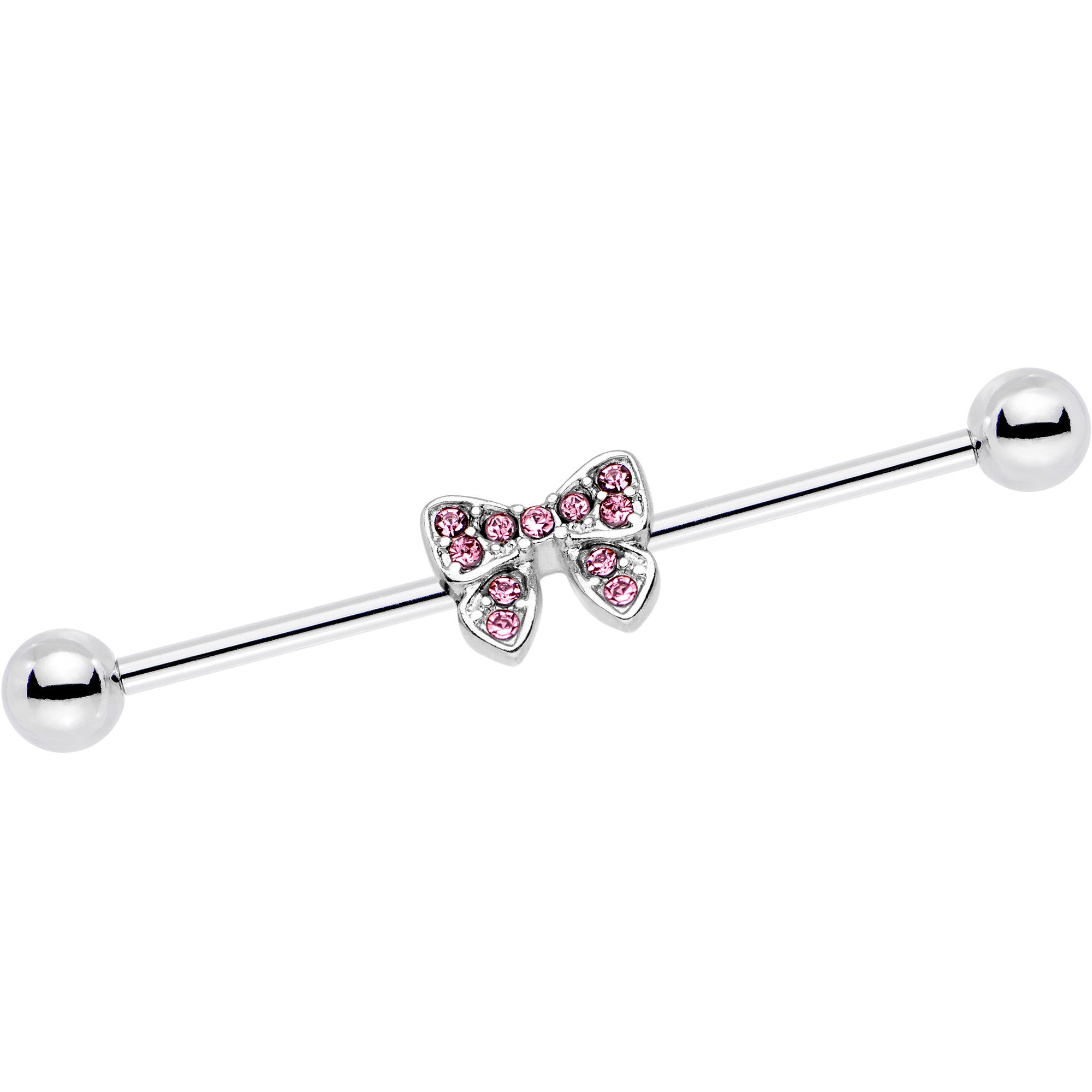 14 Gauge Pink Gem Knotted Bow Industrial Barbell 35mm
