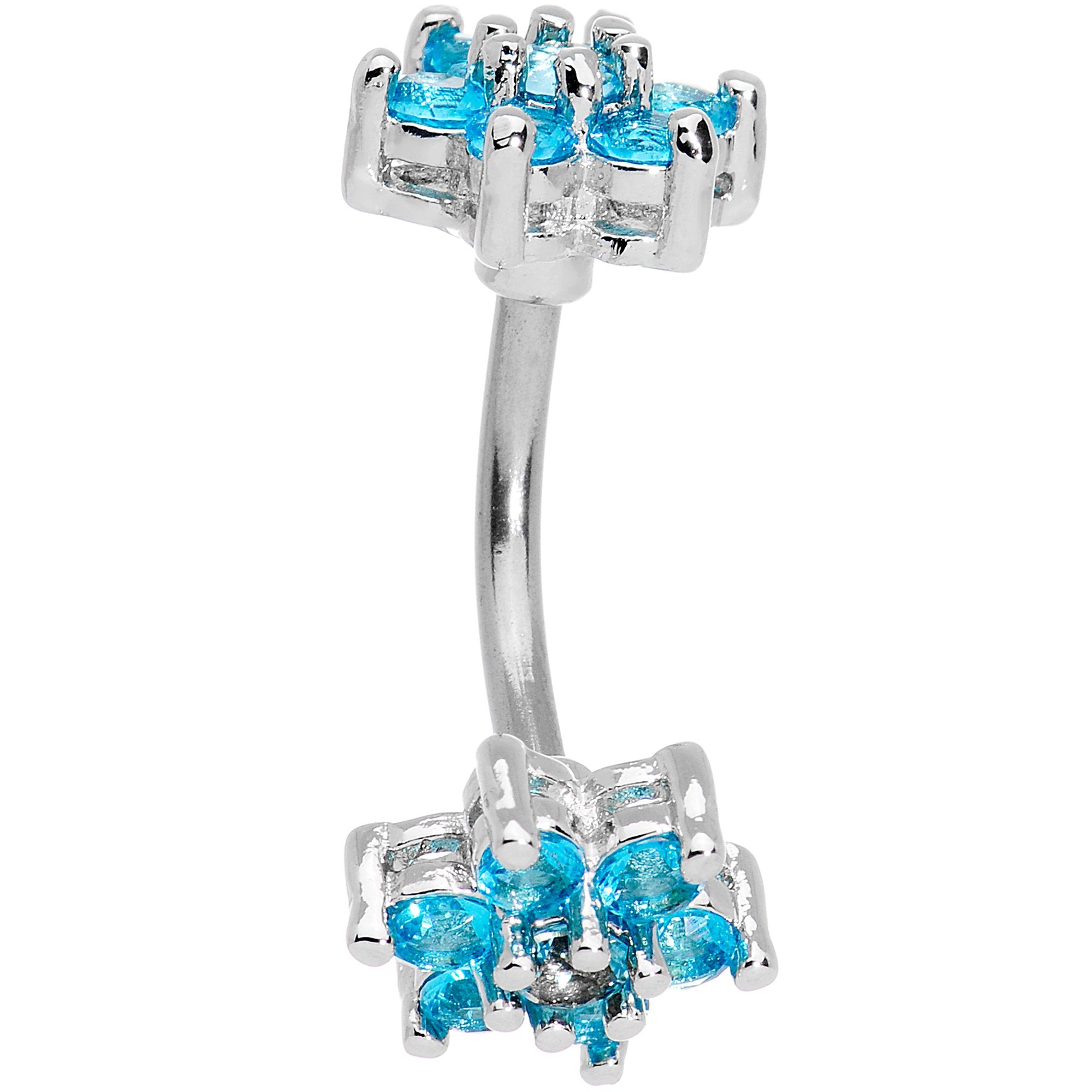 Clear Aqua Gem Double Star Reversible Double Mount Belly Ring