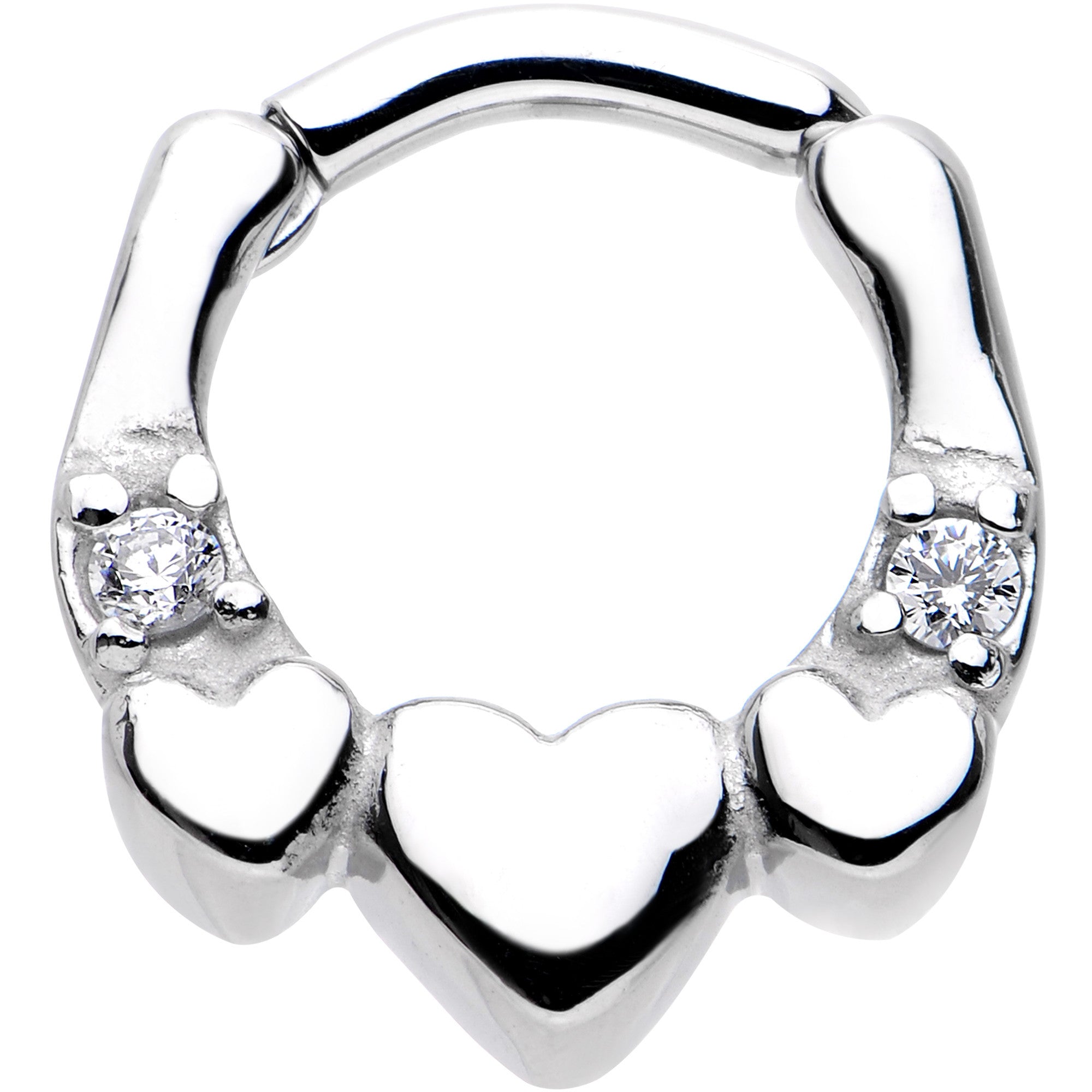 14G 1/4 Clear Gem Hearty Hug Hearts Septum Clicker