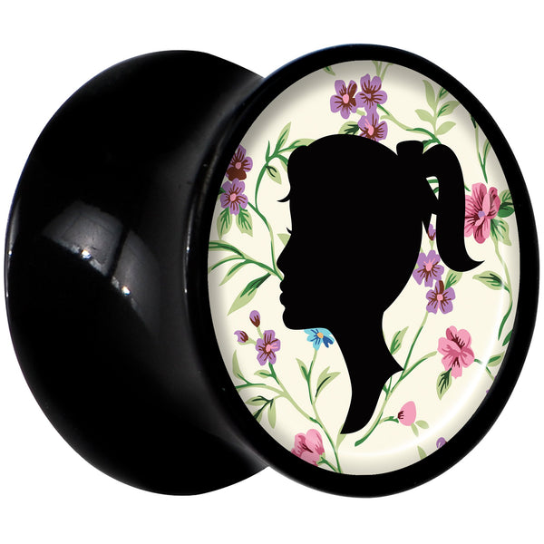 Black Acrylic Man Woman Floral Silhouette Saddle Plug Set 00 Gauge