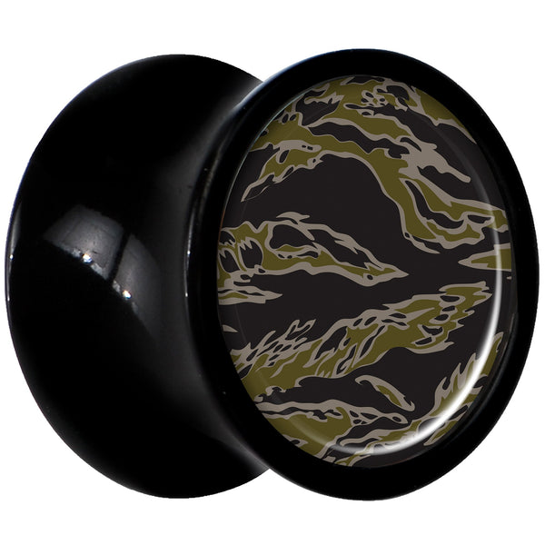 Black Acrylic Tiger Camo Print Saddle Plug Set 0 Gauge