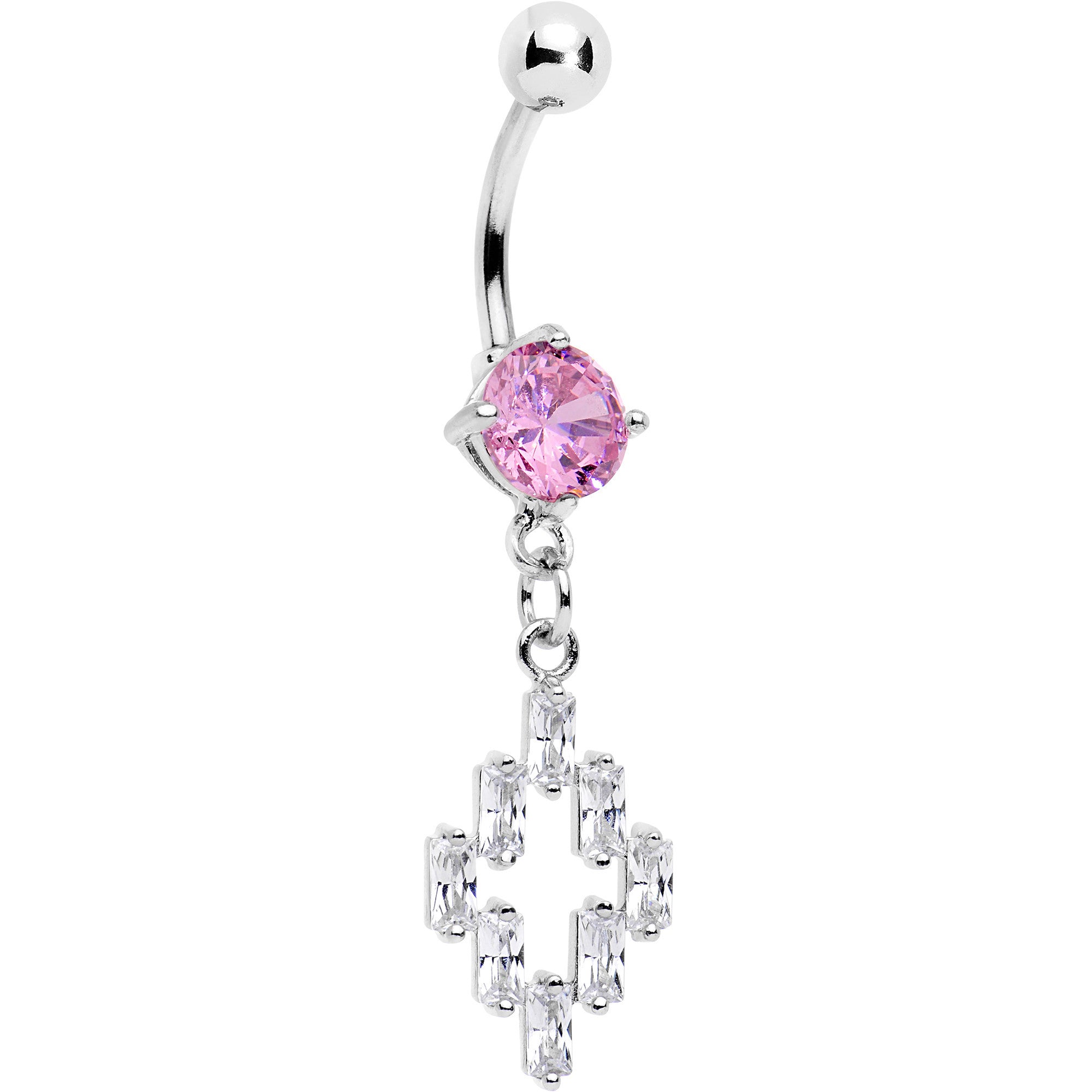 Pink Clear Gem Decadent Cross Dangle Belly Ring