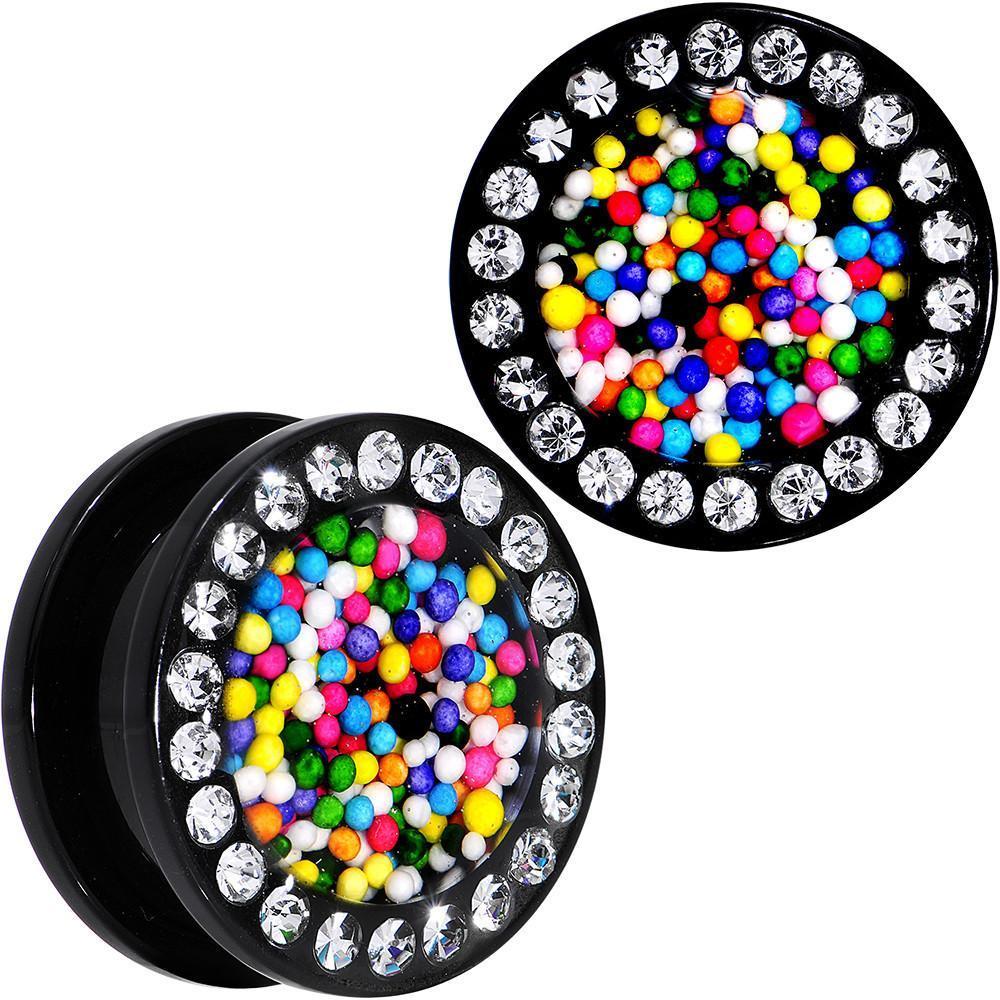 Handcrafted Clear CZ Black Acrylic Sprinkles Screw Fit Plug Set Available in Sizes 00 Gauge to 20mm