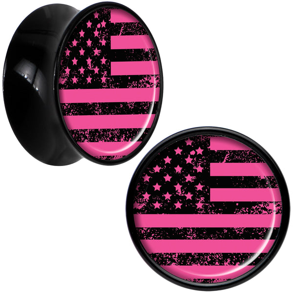 Black Acrylic Pink American Flag Saddle Plug Set 9/16