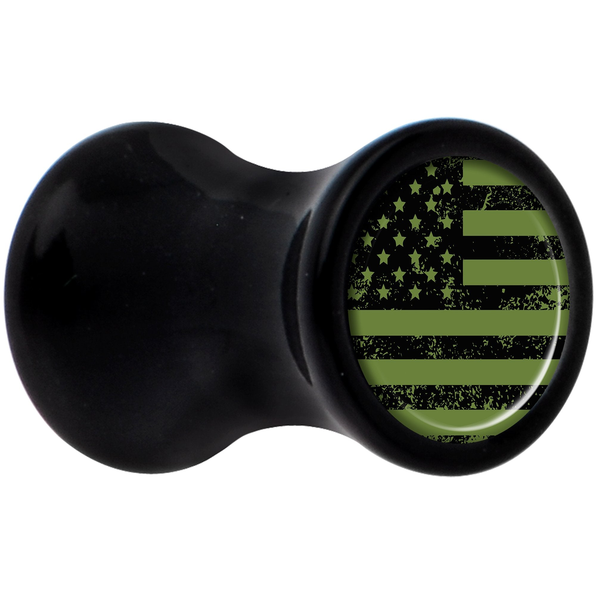 Black Acrylic Green American Flag Saddle Plug Set 4 Gauge