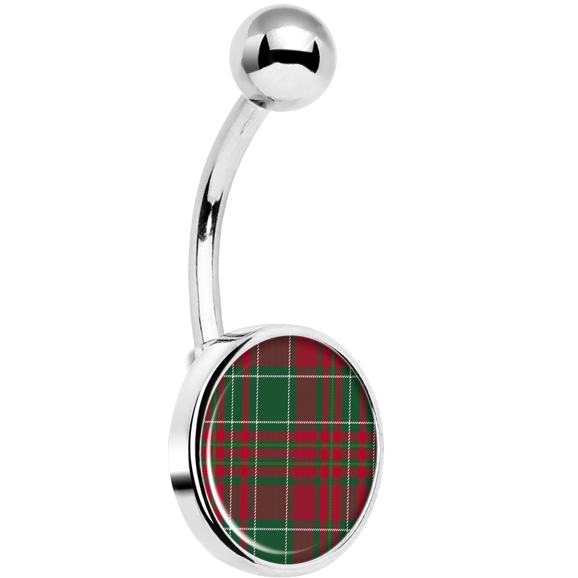 Christmas Red Green Plaid Hypoallergenic Stainless Steel Belly Ring