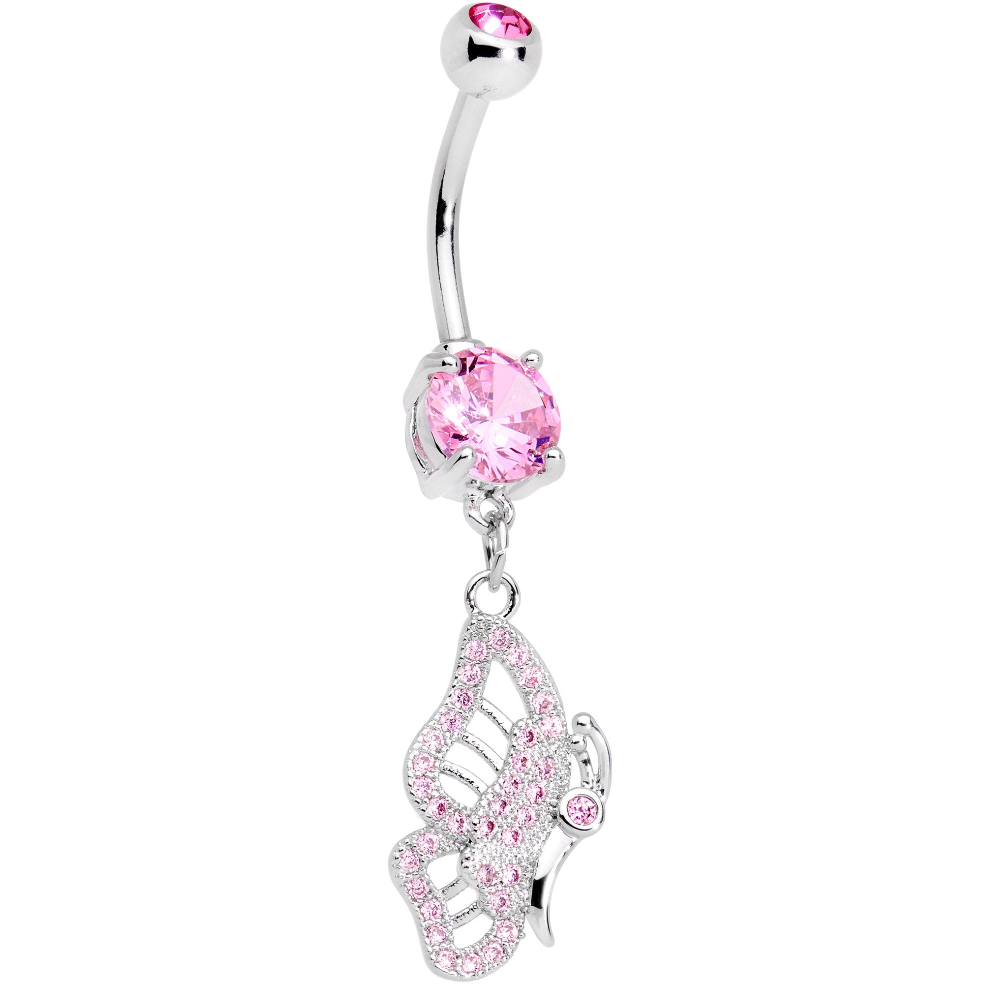 Pink Gem Monarch Butterfly Dangle Belly Ring