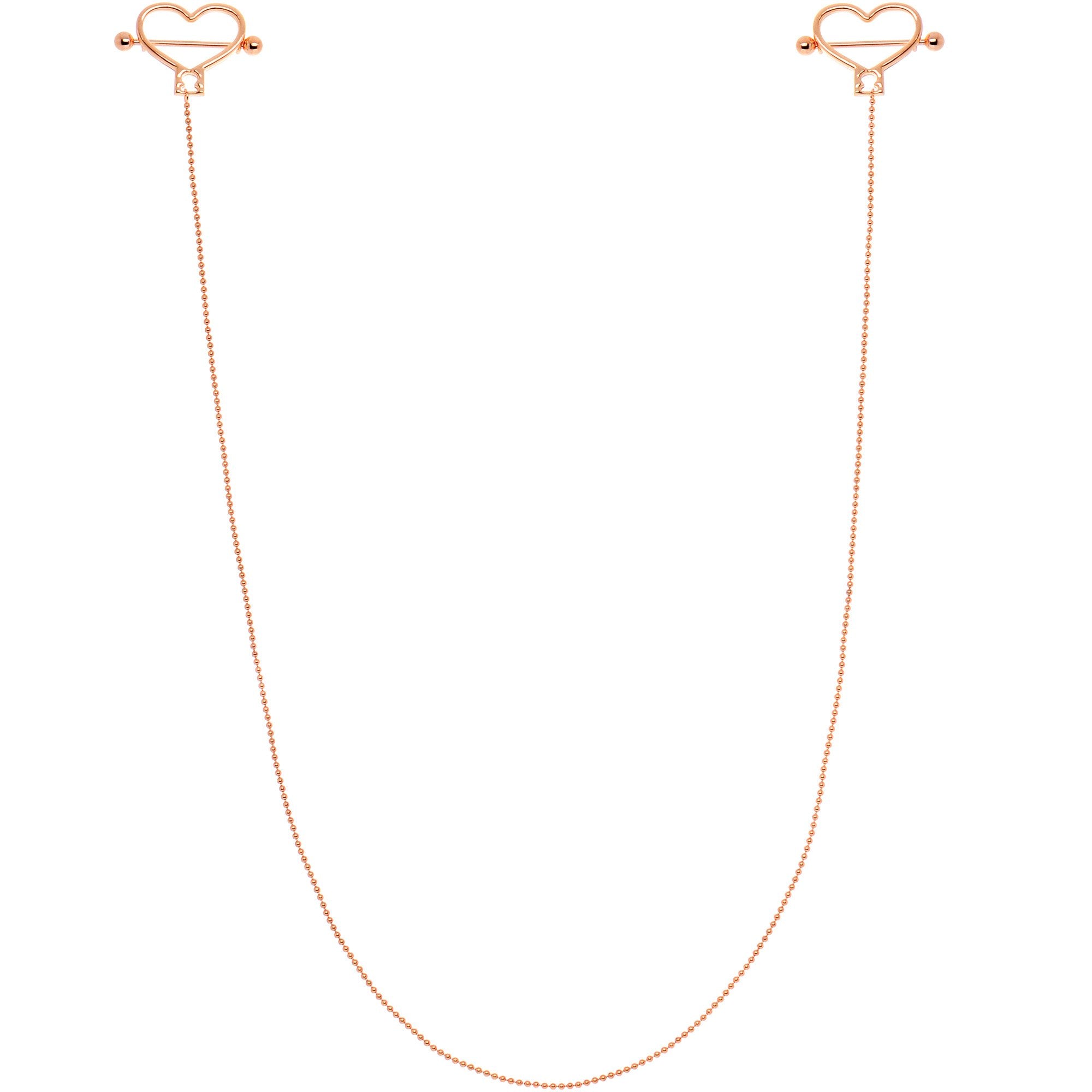 Rose Gold Tone Anodized Heart to Heart Dangle Nipple Chain