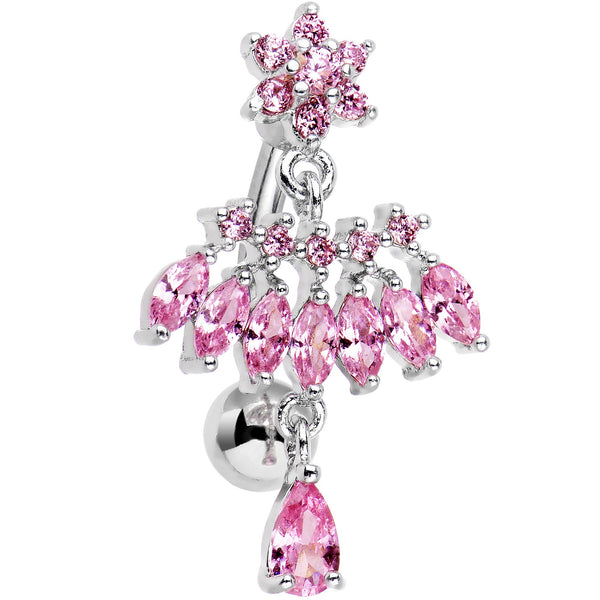 Pink CZ Chandelier Top Mount Dangle Belly Ring