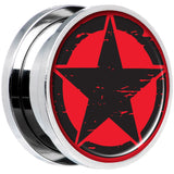 Black Red Distressed Star Steel Screw Fit Plug Set 18mm