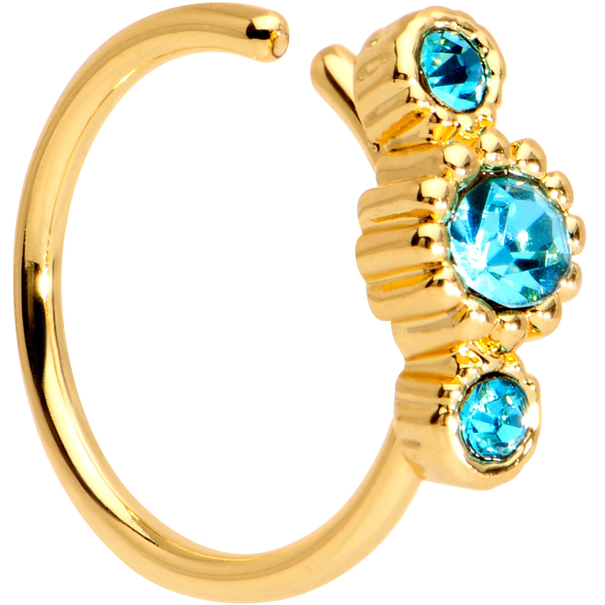 20 Gauge 5/16 Aqua CZ Gold Tone Fashion Fusion Seamless Circular Ring
