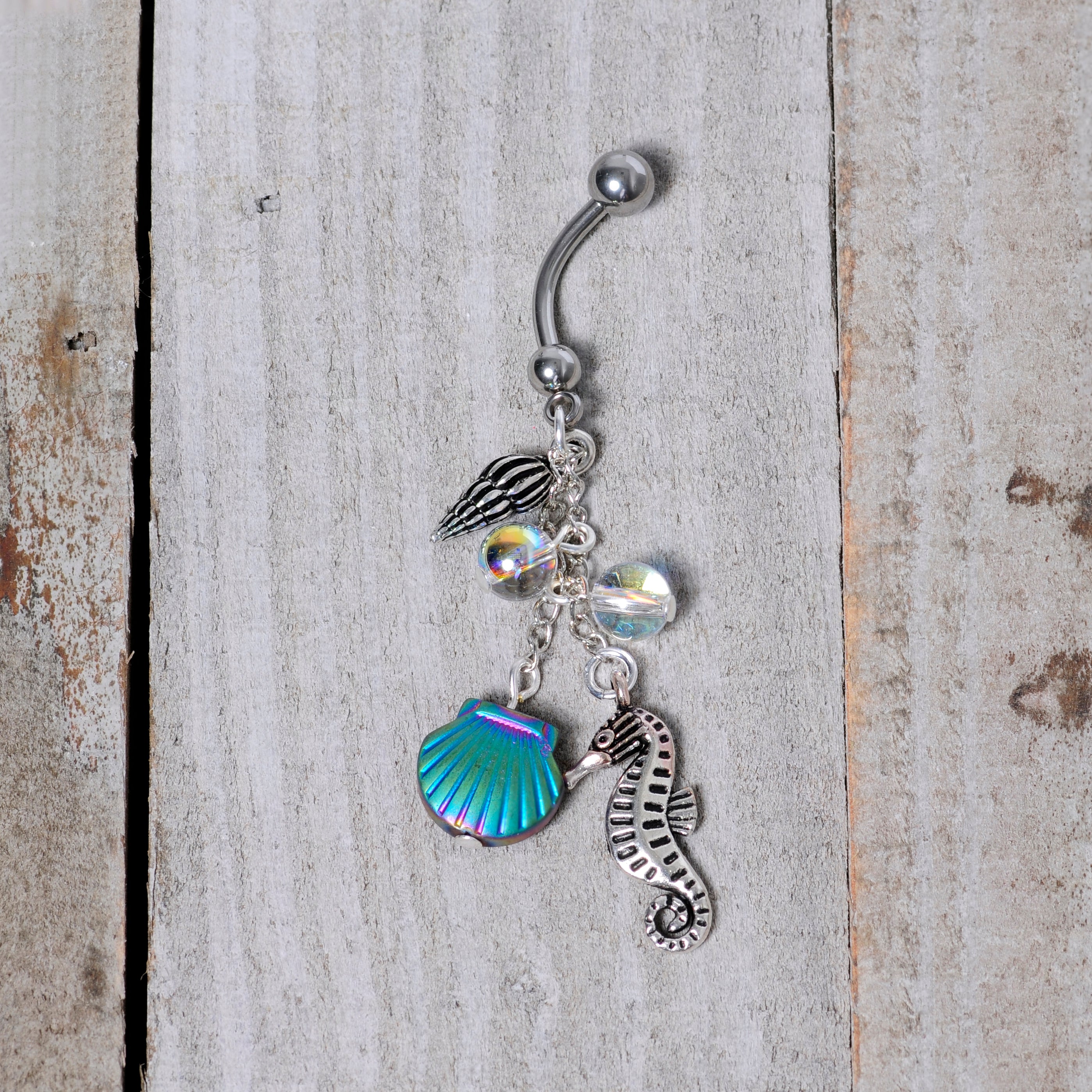 Handmade Ocean Joy Dangle Belly Ring Created with Crystals