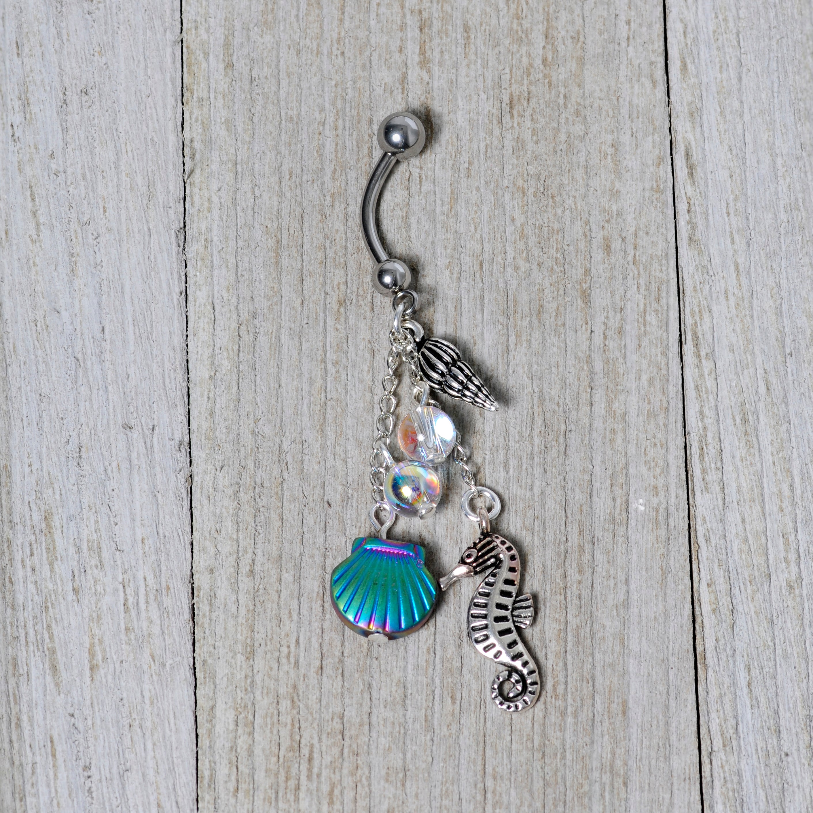 Handmade Ocean Joy Dangle Belly Ring Created with Crystals