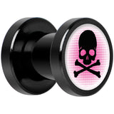 Pink Black Skull Black Anodized Screw Fit Plug Set 2 Gauge