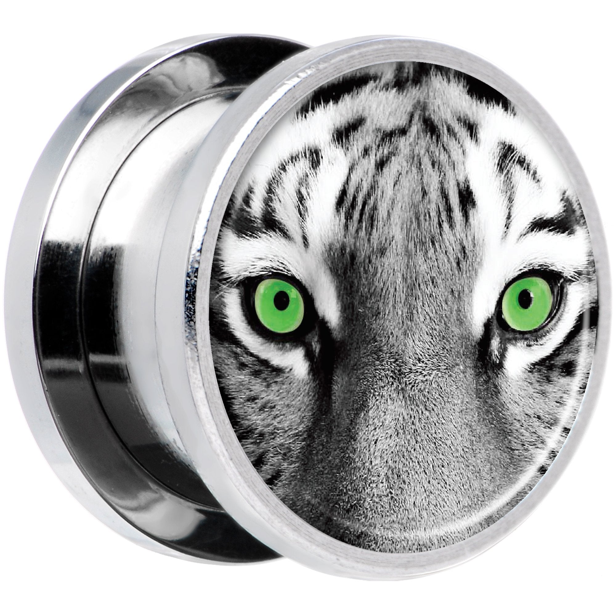 Black White Tiger Eyes Steel Screw Fit Plug Set 9/16
