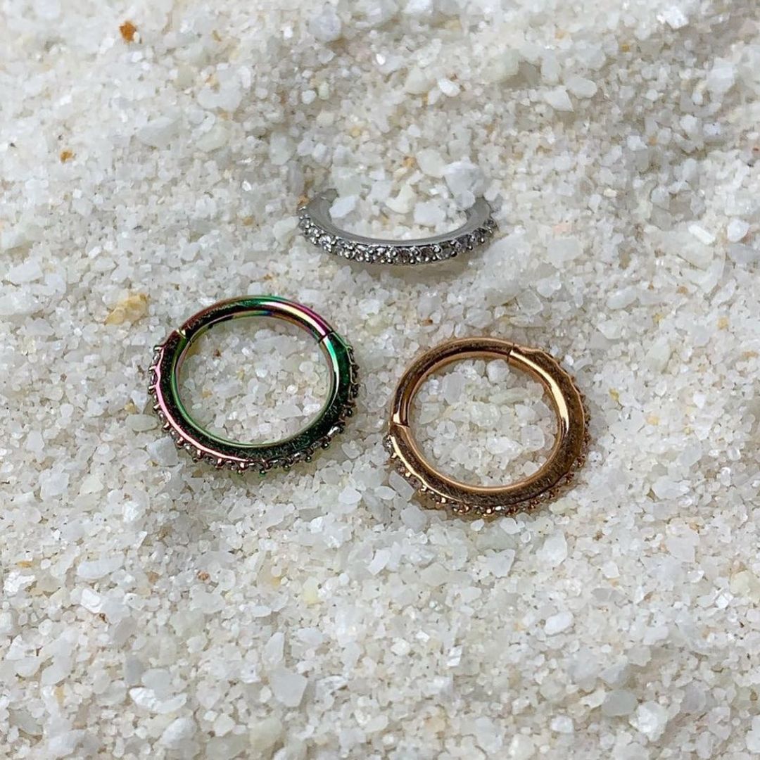 16G 5/16 Clear CZ Gem Rose Gold Tone Hinged Segment Ring