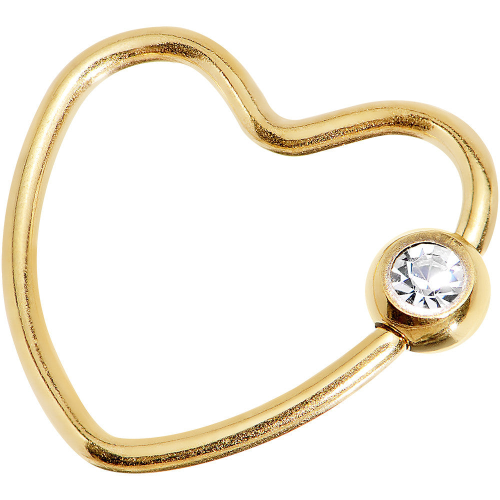 18 Gauge 1/2 Clear Gold Anodized Titanium Heart Closure Captive Ring