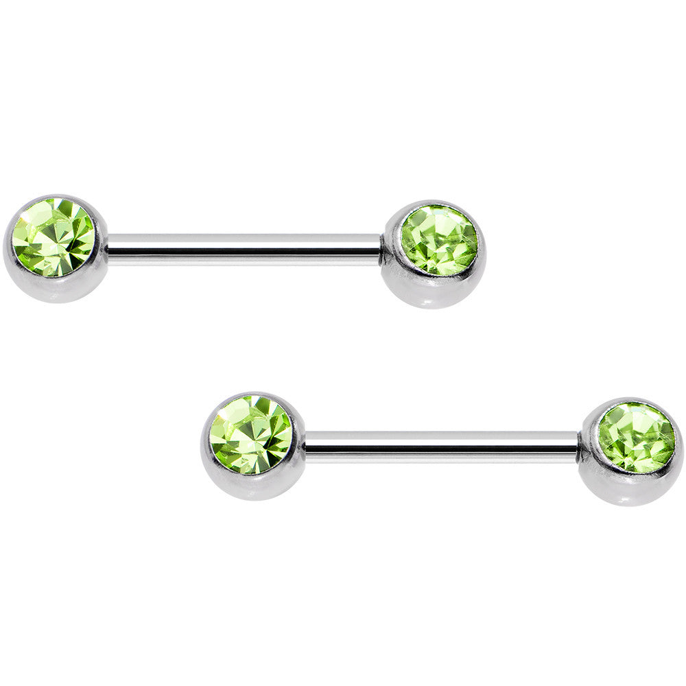 1/2 Green Double Front CZ Gem Ball Barbell Nipple Ring Set