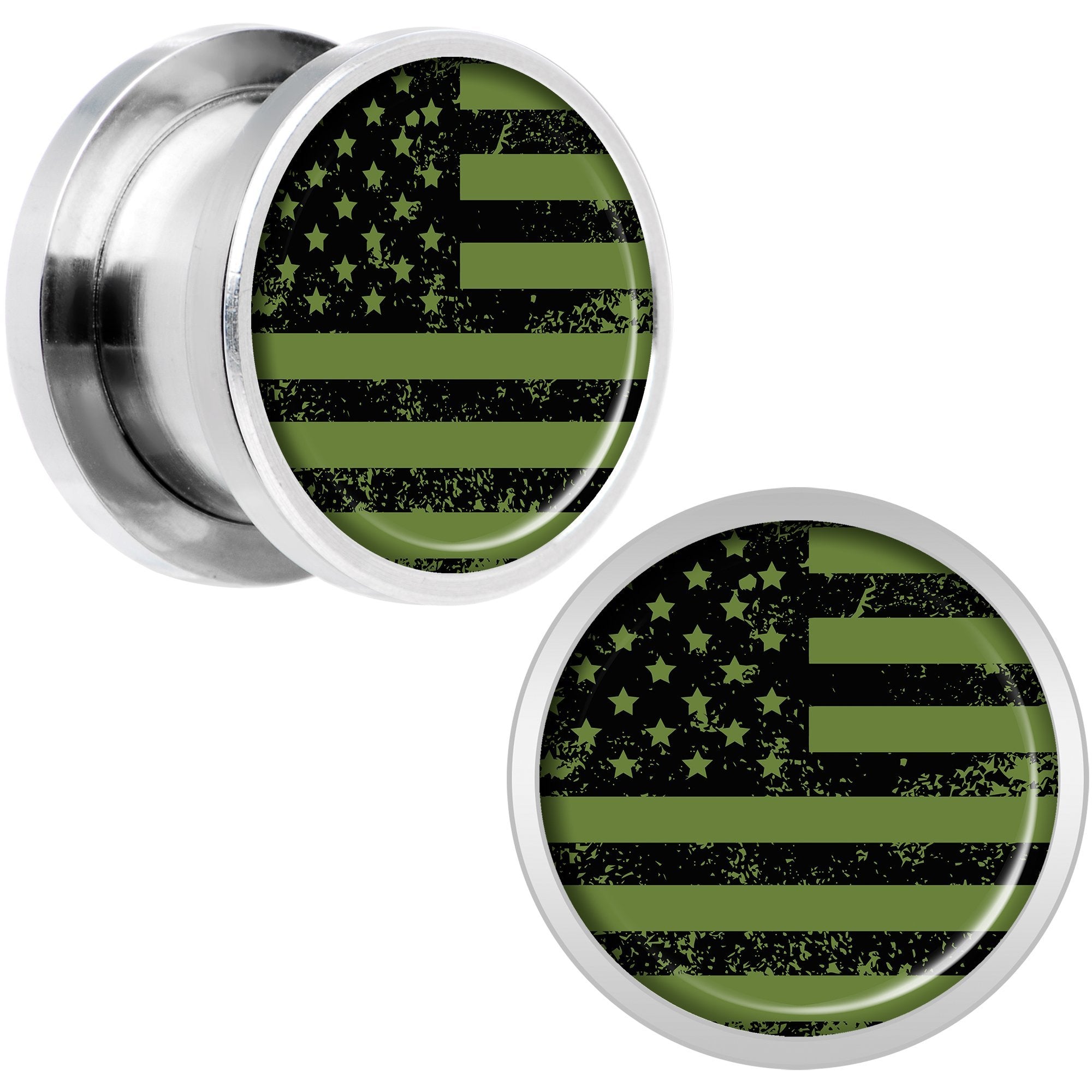 Green American Flag Steel Screw Fit Plug Set 5mm to 20mm