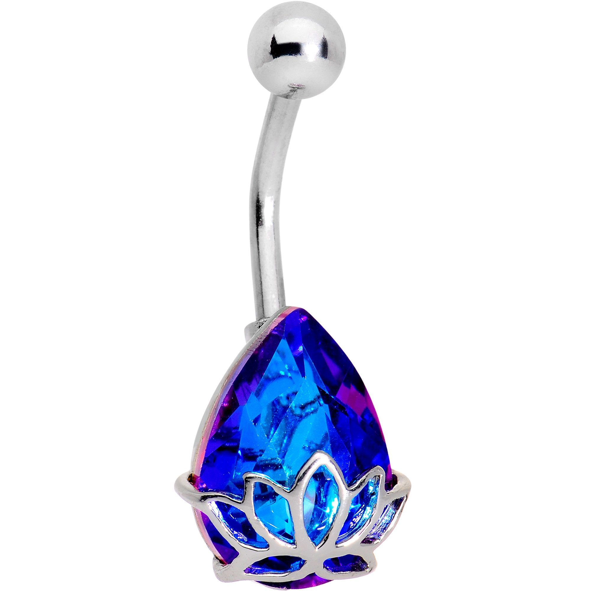 Blue Gem Teardrop Lotus Flower Belly Ring