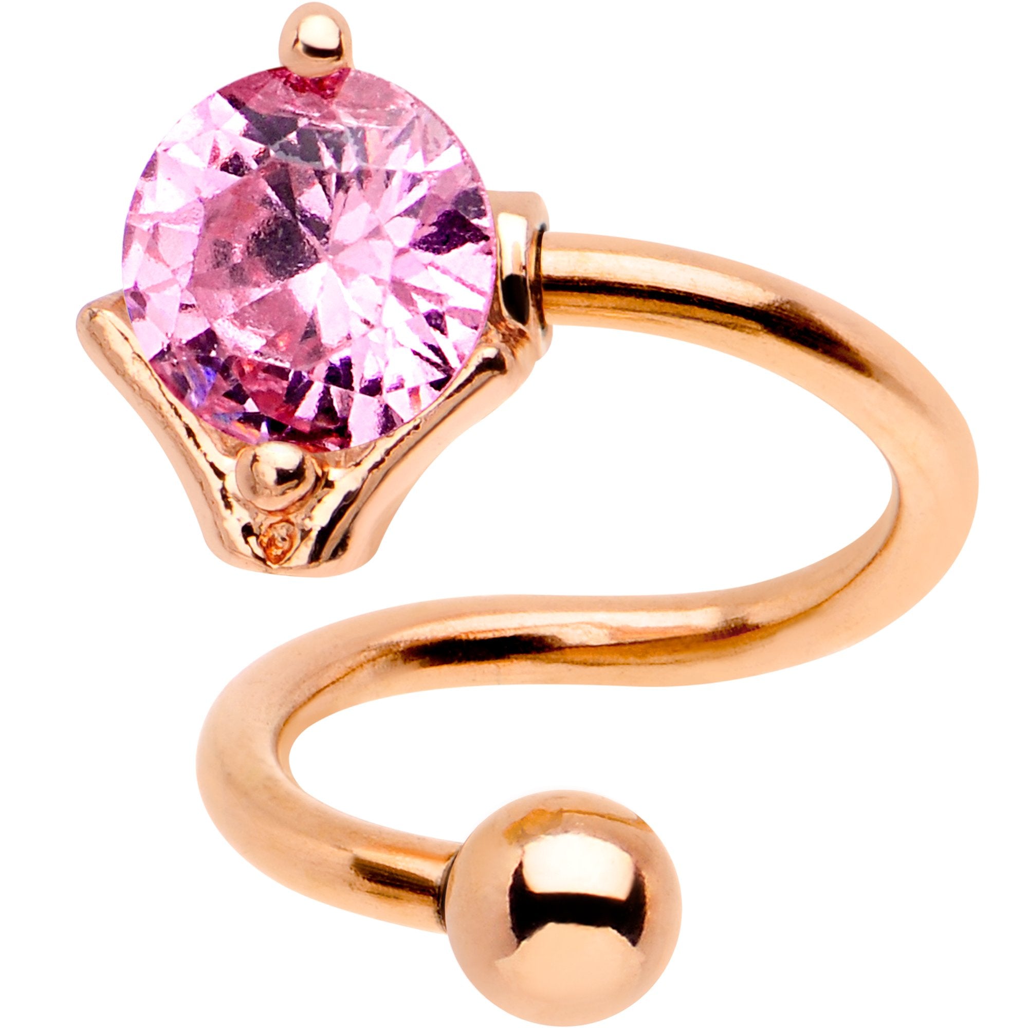 Pink Lifting Rings Pink CZ Gem Rose Gold PVD Dewdrop Spiral Twister Top Mount Belly Ring