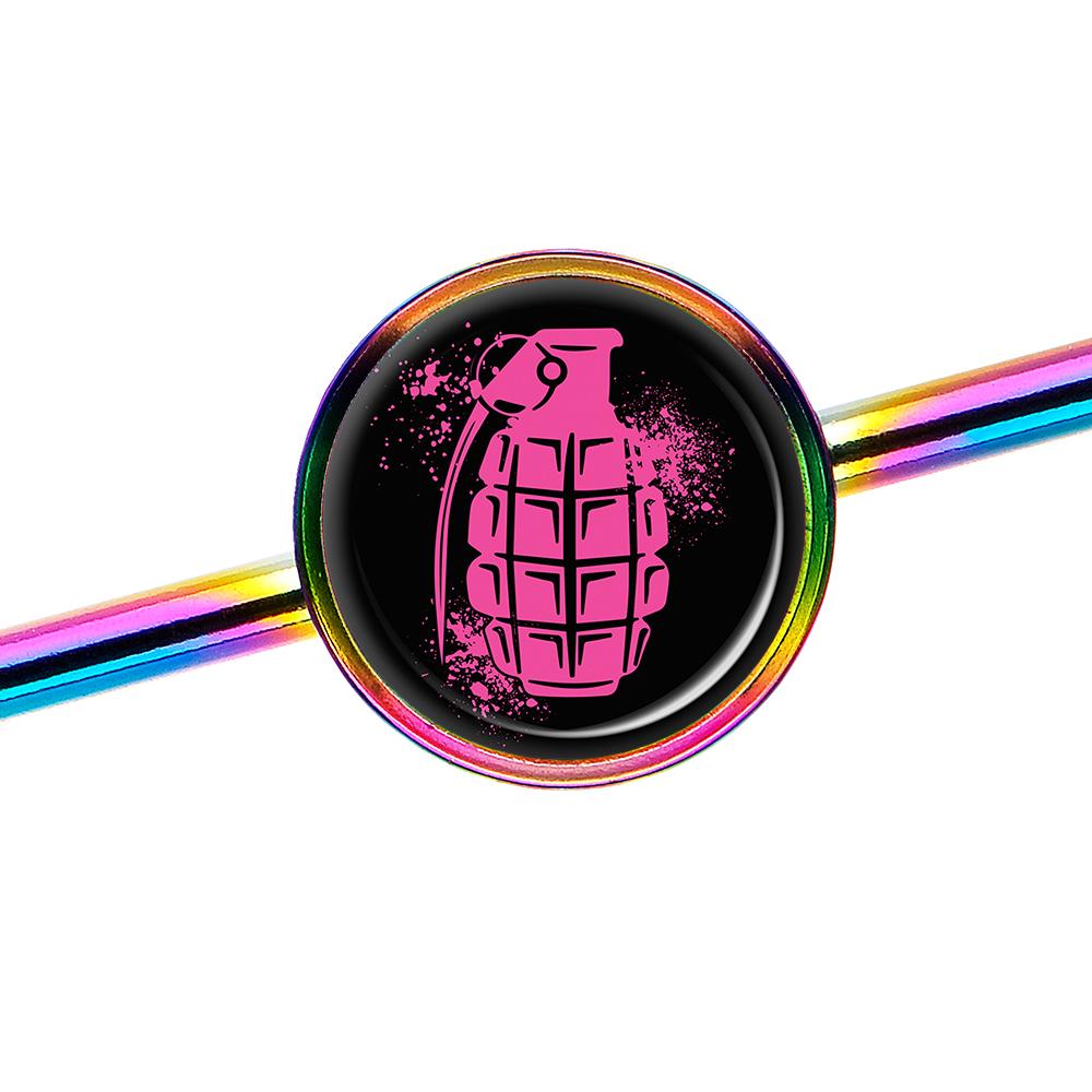 14 Gauge Pink Grenade Rainbow Industrial Barbell 37mm