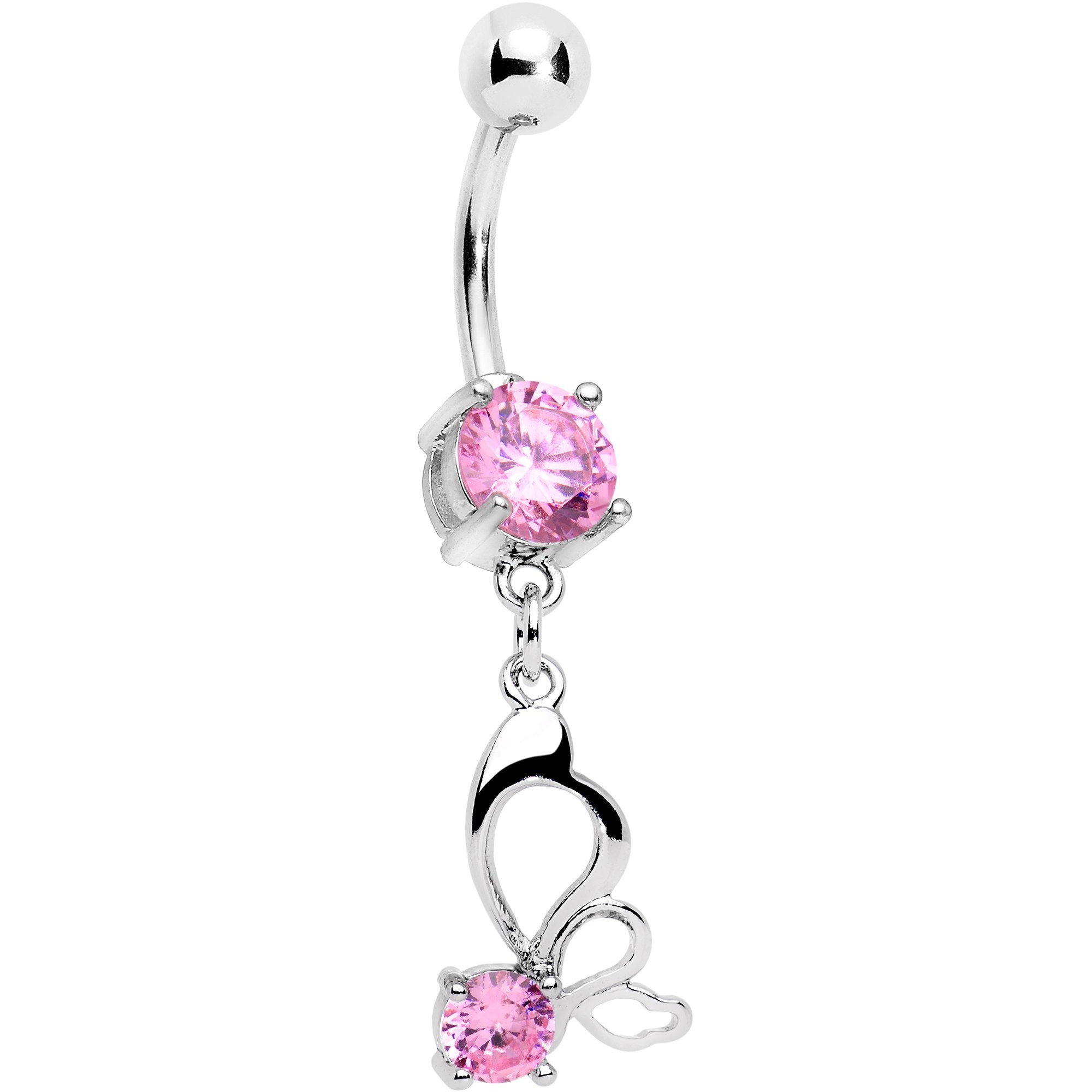 Pink CZ Gem Surreal Butterfly Dangle Belly Ring