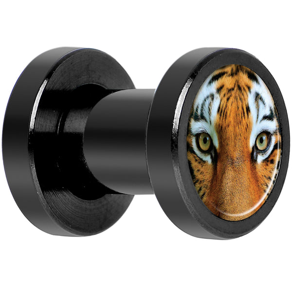 Full Color Tiger Eyes Black Anodized Screw Fit Plug Set 4 Gauge