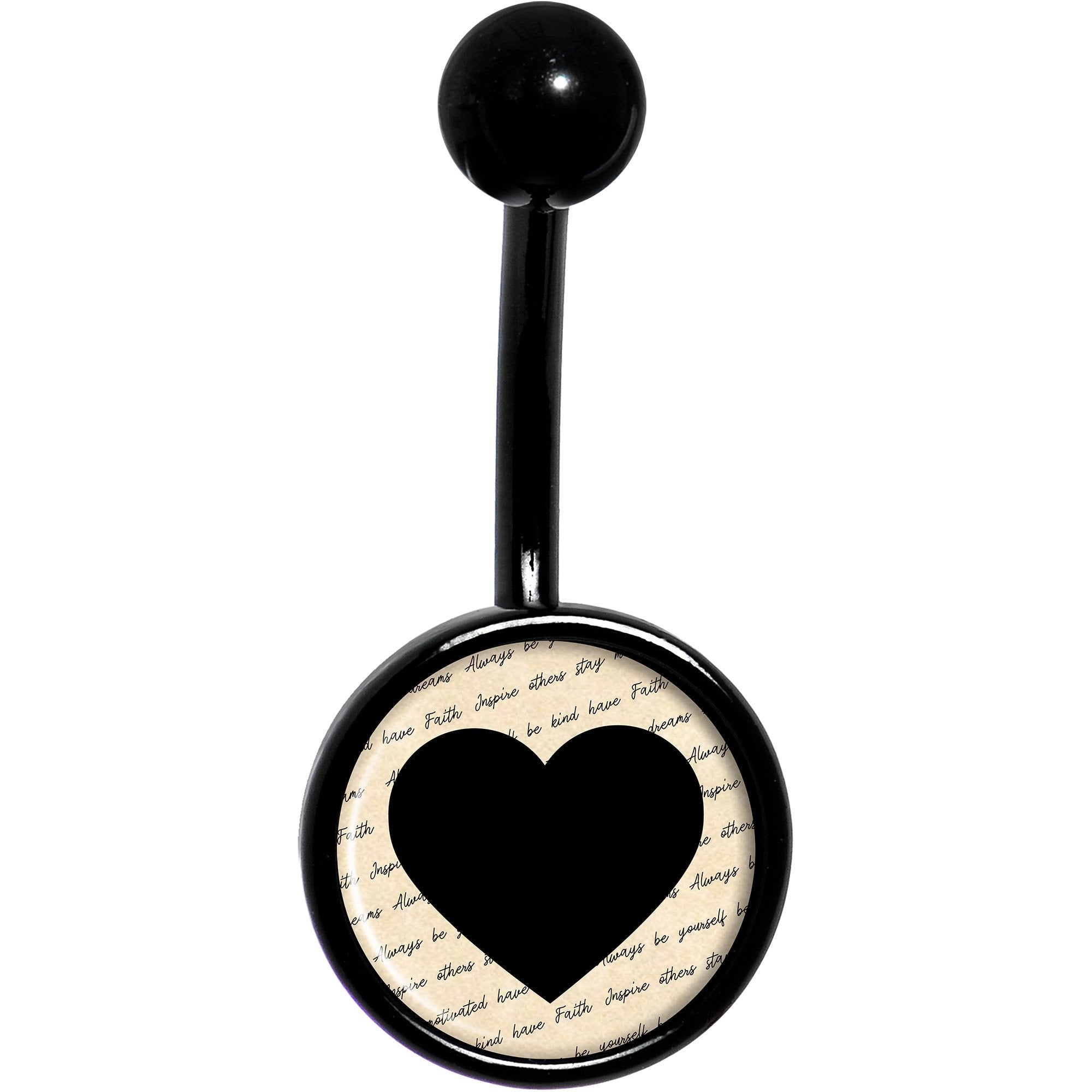 Love Letter Black Heart Black  Stainless Steel Belly Ring lightweight comfortable