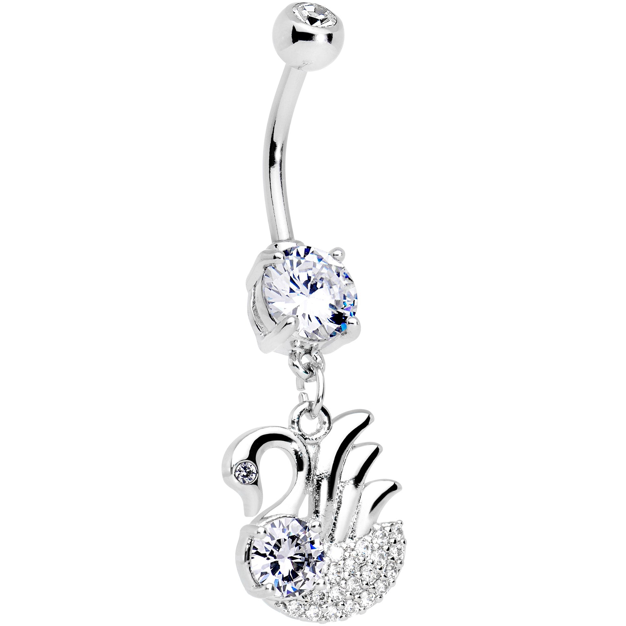 Clear Gem Sophisticated Swan Dangle Belly Ring