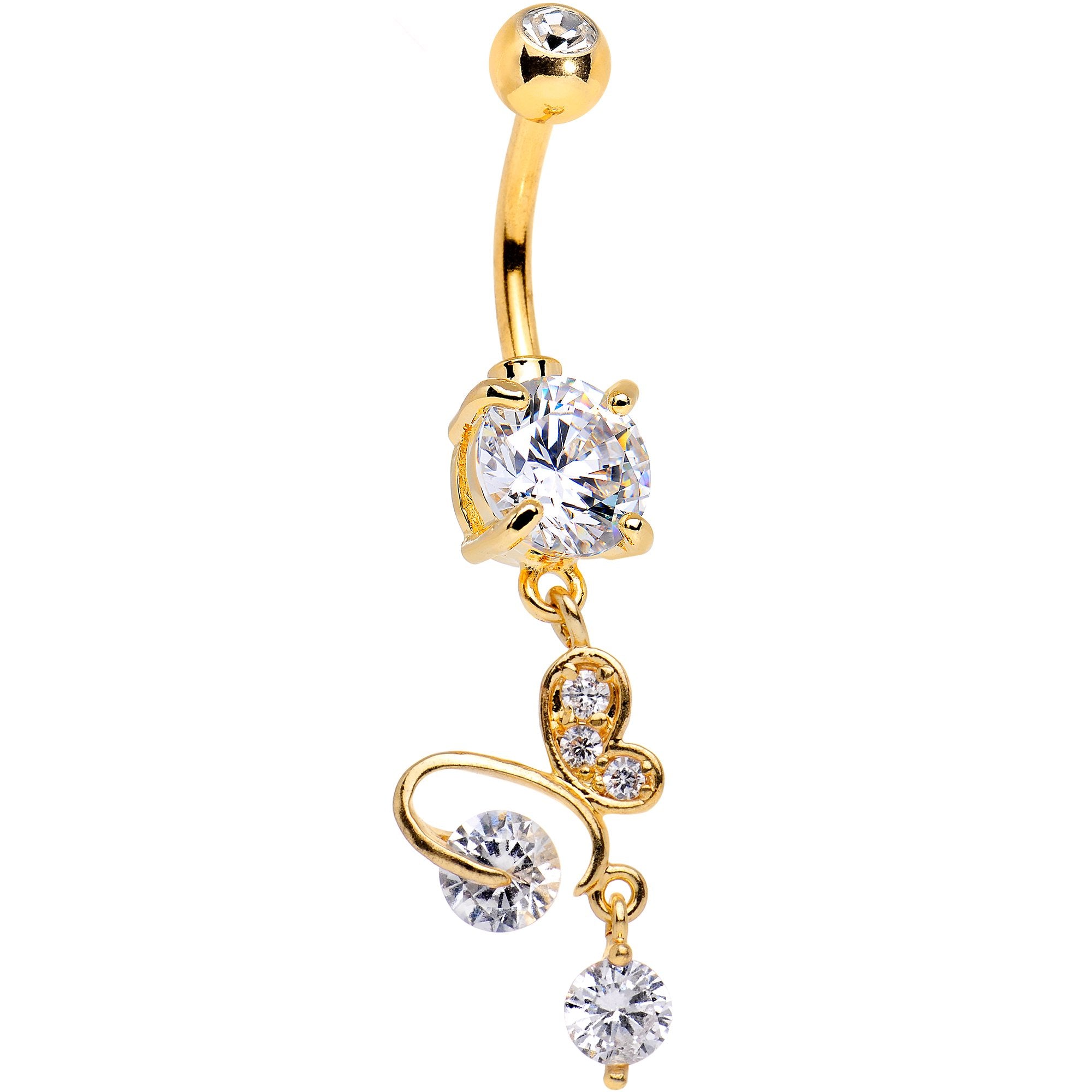 Clear Gem Gold PVD Wings of Decadence Dangle Belly Ring