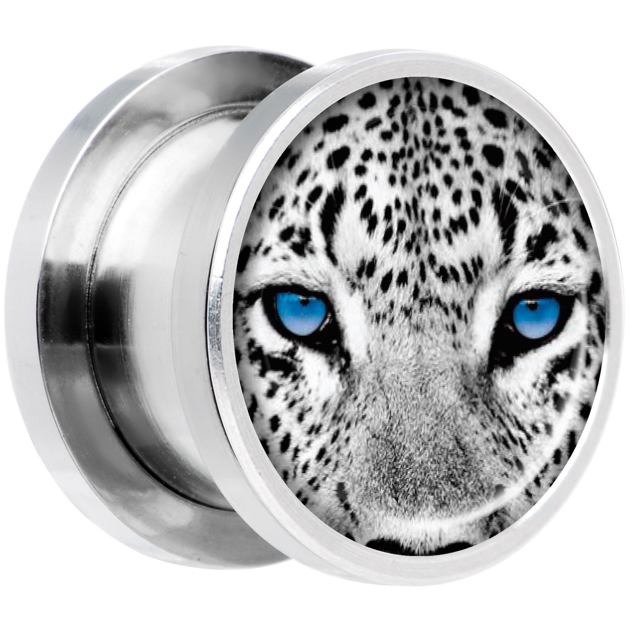 Black White Leopard Eyes Steel Screw Fit Plug Set 1/2