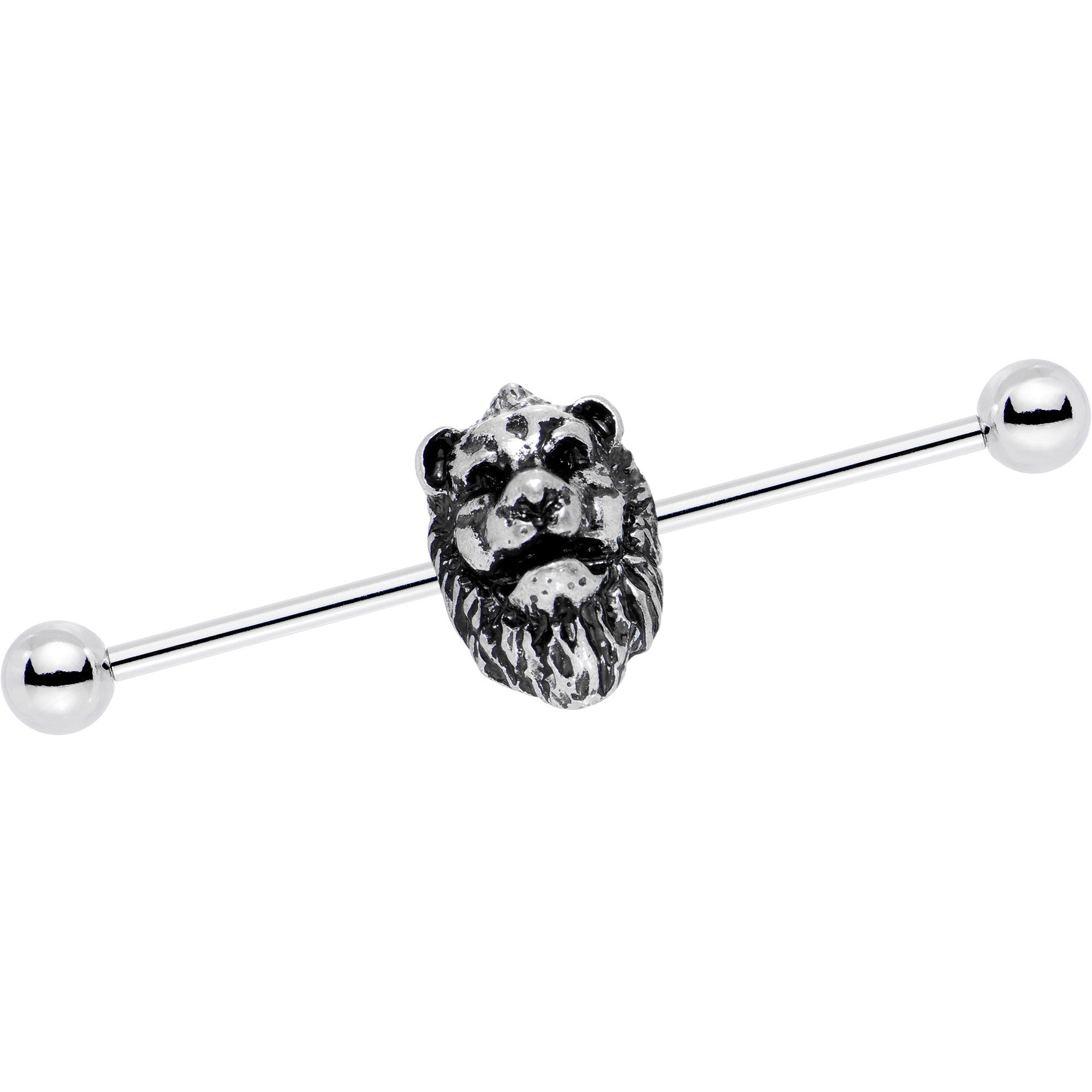 14 Gauge Fearsome Roaring Lion Charm Industrial Barbell 38mm