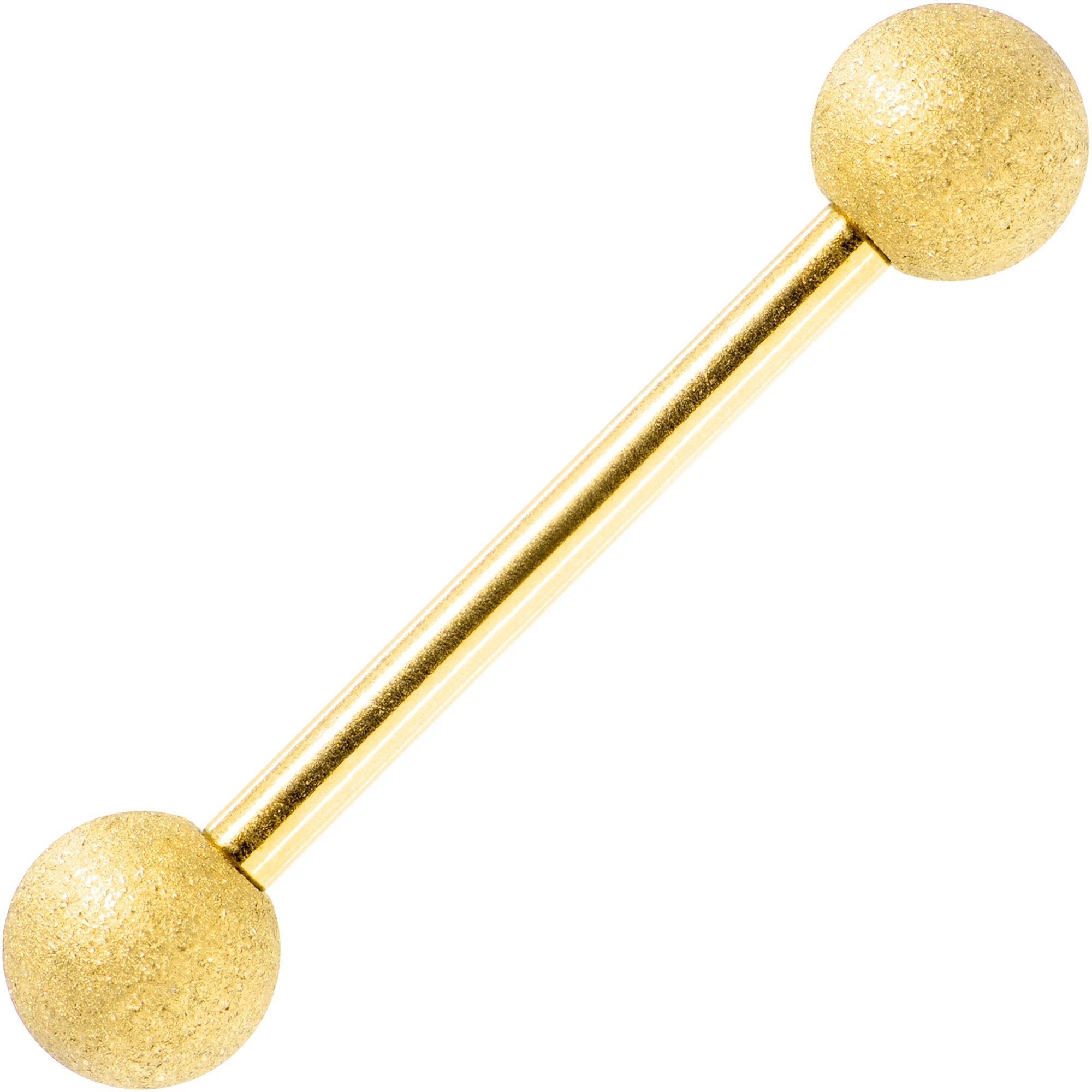 Gold Color PVD Sandblasted Barbell Tongue Ring