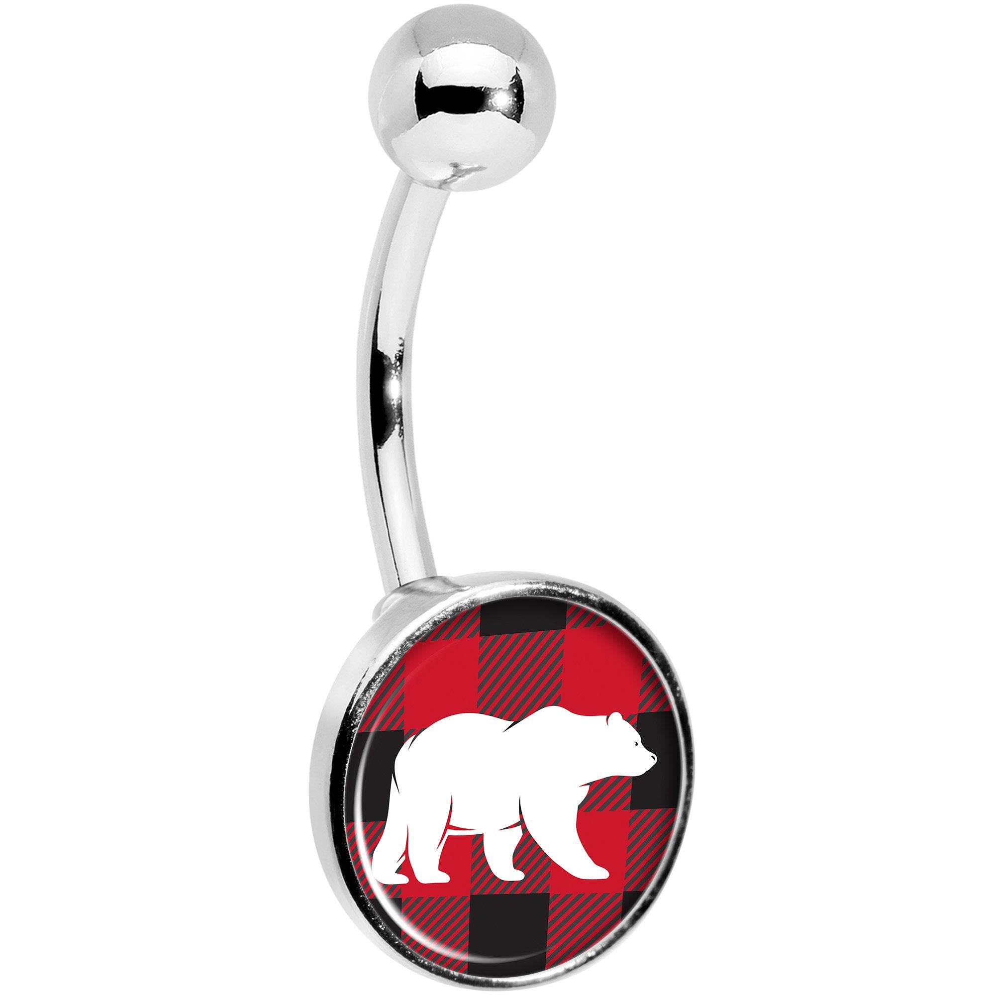 Red Black Plaid Polar Bear  Stainless Steel Belly Ring stylish jewelry