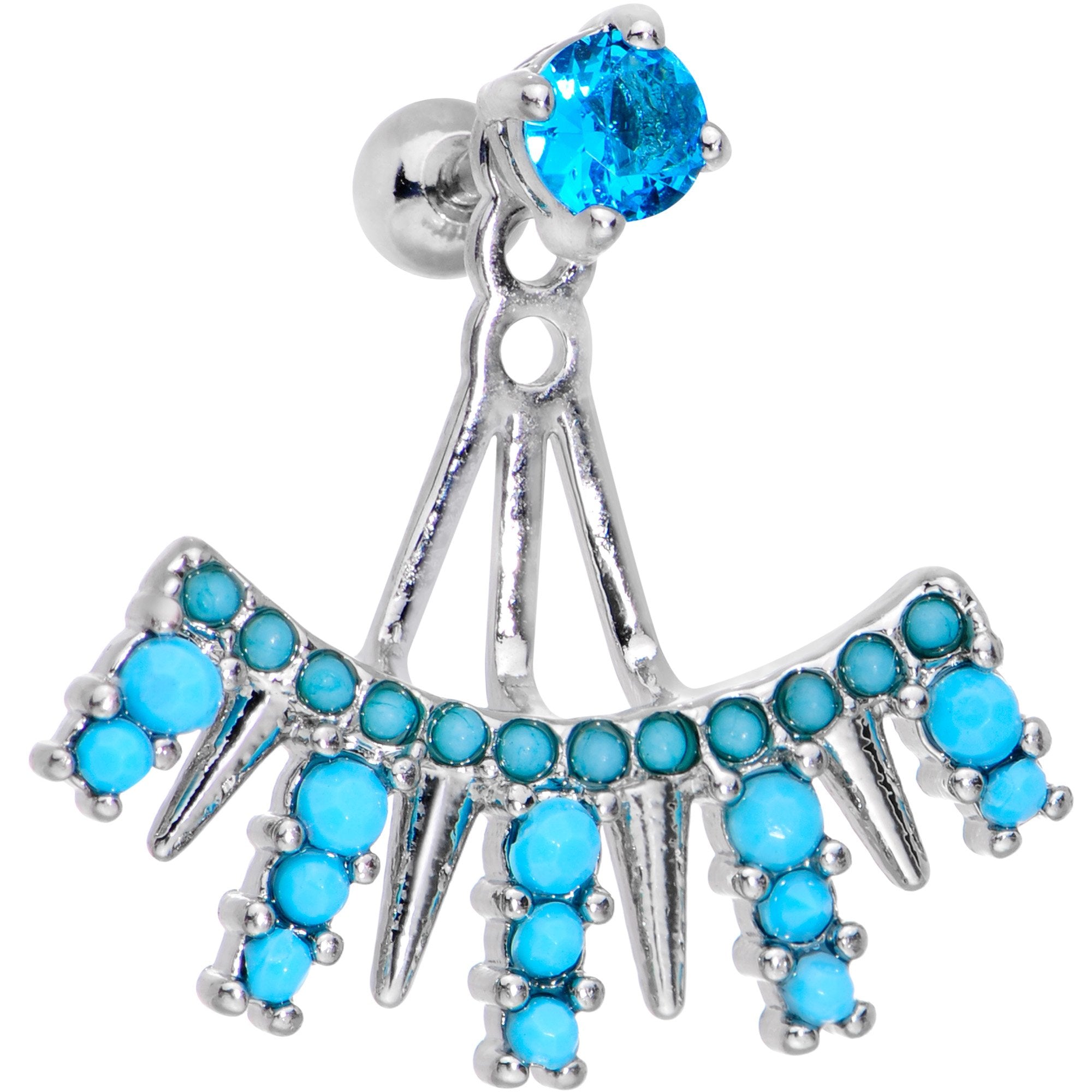1/4 Aqua Gem Darling Fan Dangle Cartilage Tragus Piercing