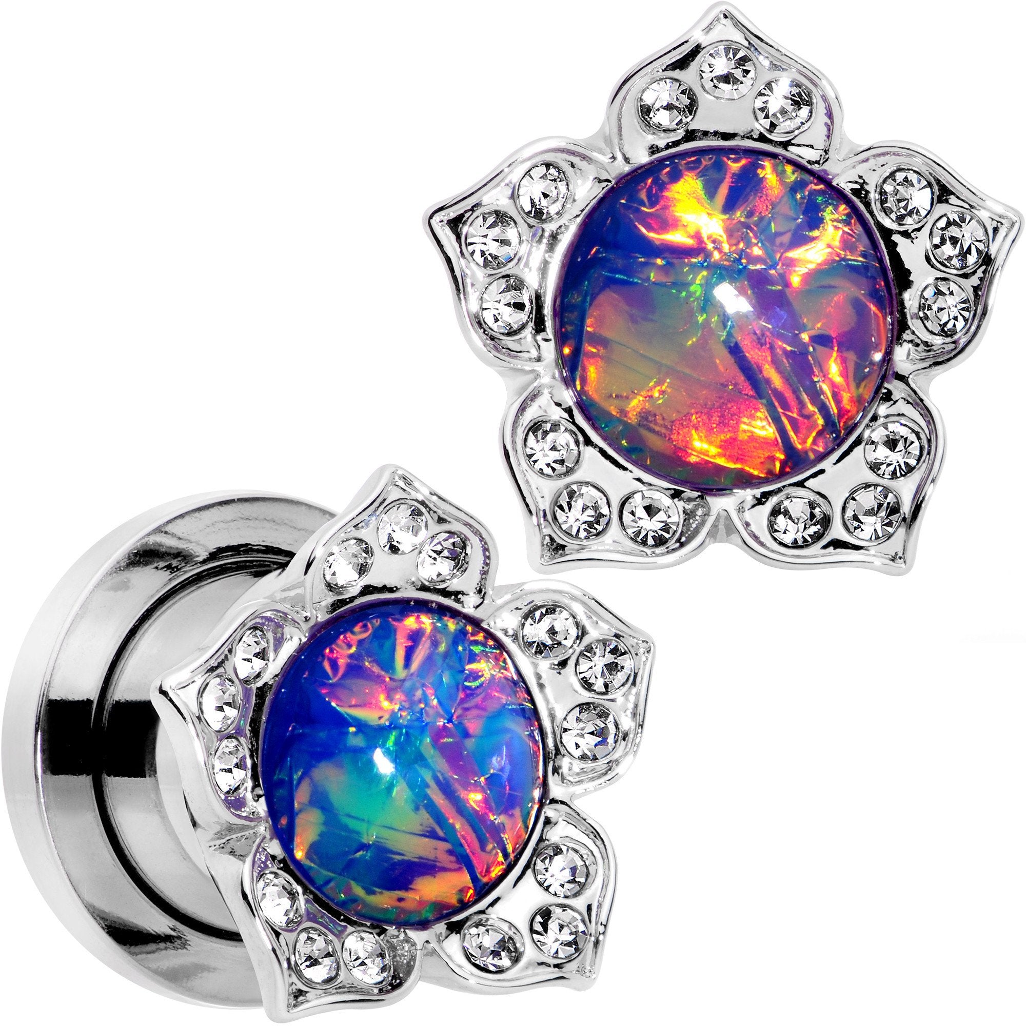 Purple Faux Opal Wild Flower Screw Fit Tunnel Plug Set 0G to 1"