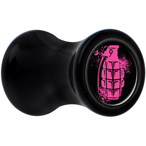 Black Acrylic Pink Grenade Saddle Plug Set 4 Gauge