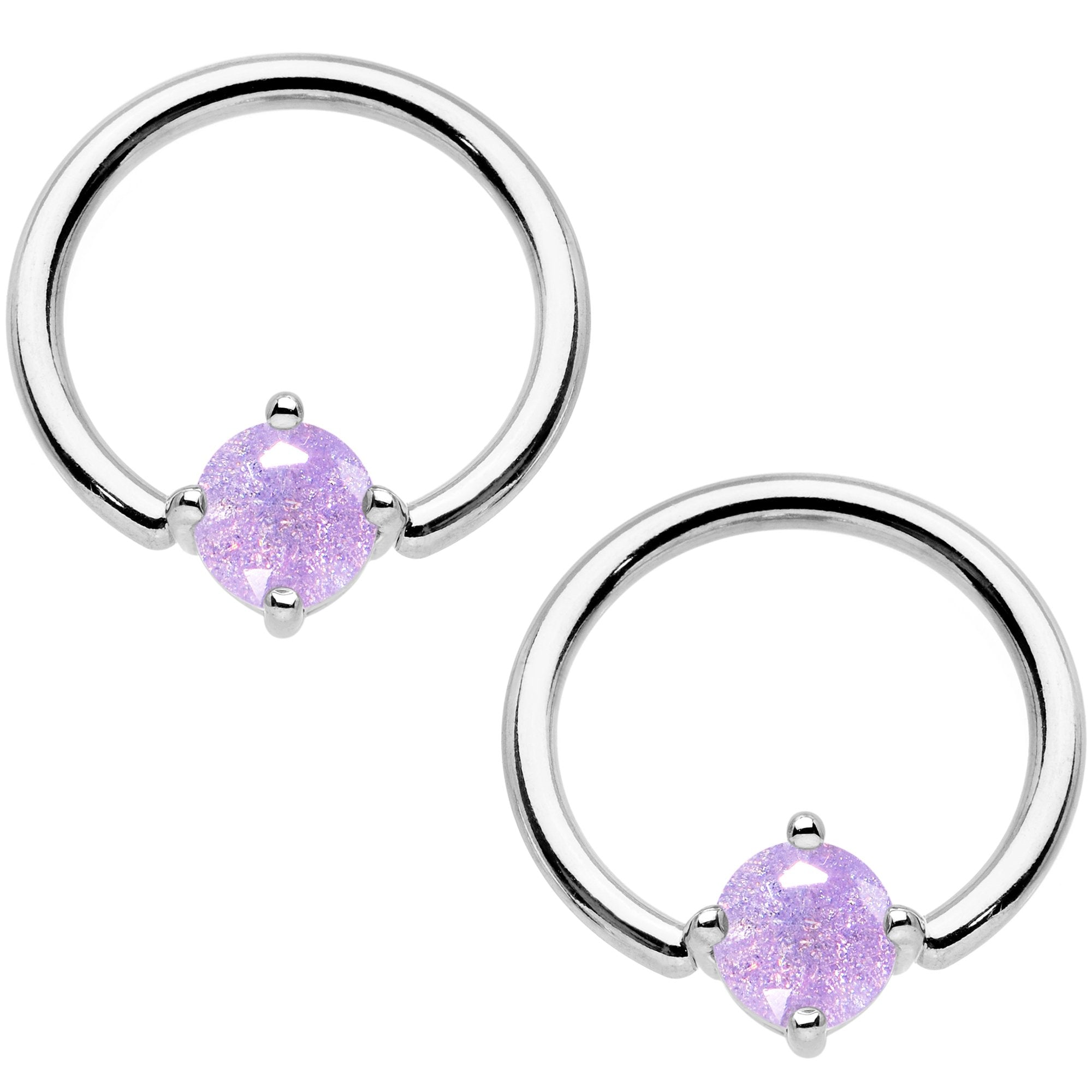 Purple CZ Gem Captive Ring Straight Barbell Nipple Ring Set