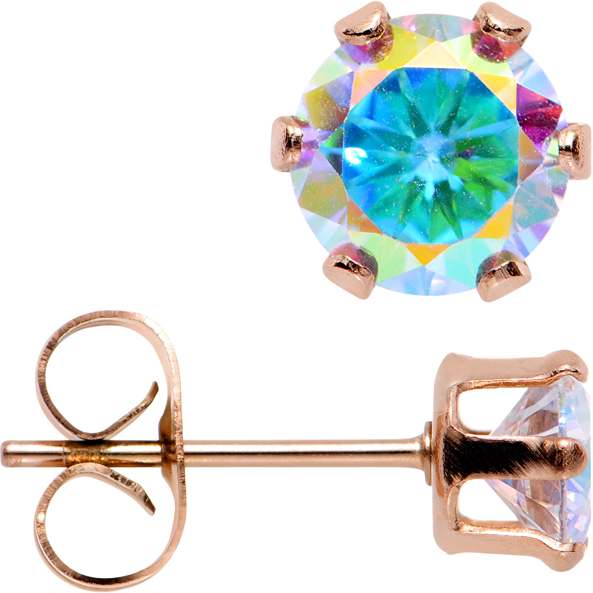5mm Aurora CZ Gem Rose Gold IP Post Stud Earrings