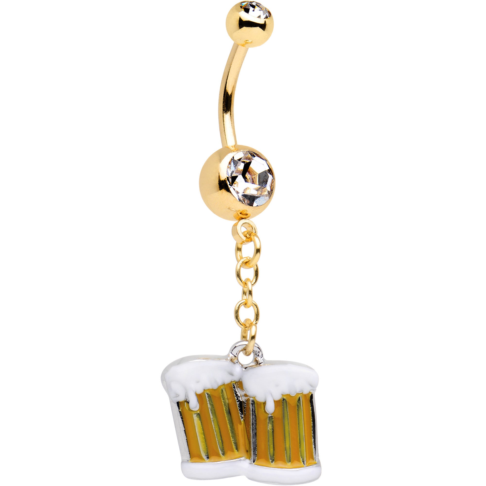 Licensed Cheers Beers emoji Clear CZ Gem Gold Tone Anodized Belly Ring